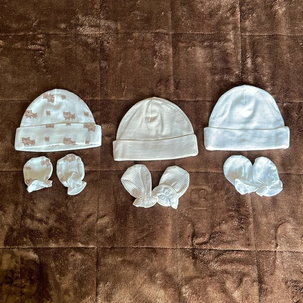 Baby Cap With Matching Mittens Bundle of Three